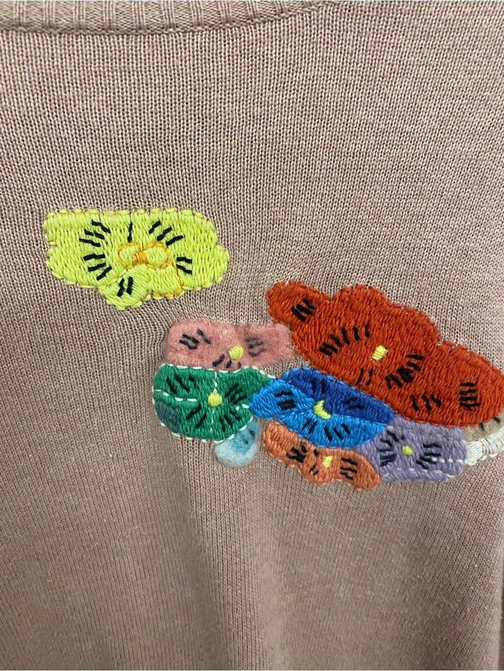 Marc Jacobs Dusty Rose Knit Sweater with Multicolor Floral Embroidery - Picture 2 of 4